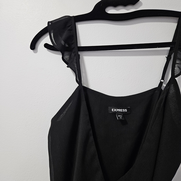 Express Black Ruffle Crop Top - Picture 3 of 5